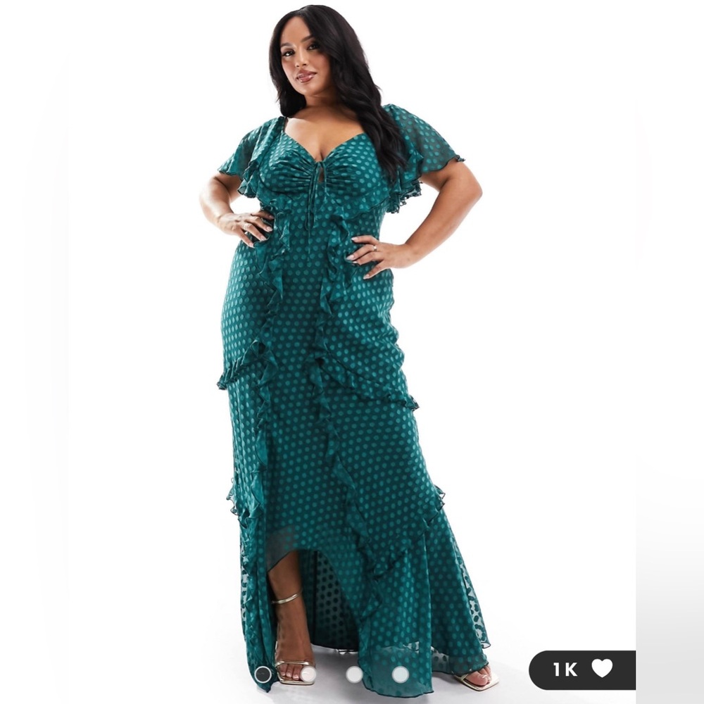 ASOS DESIGN Curve flutter sleeve ruffle maxi dress green